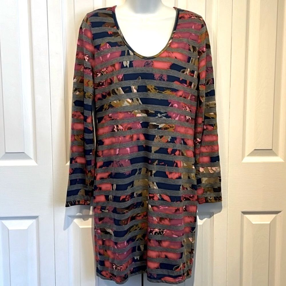Trina Turk Milana Floral Stripe Long Sleeve Lined Dress Size M